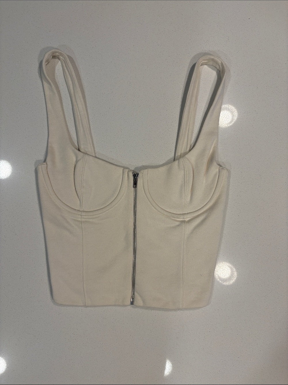 Sleeveless Zipper Front Bustier Crop Top in Cream
